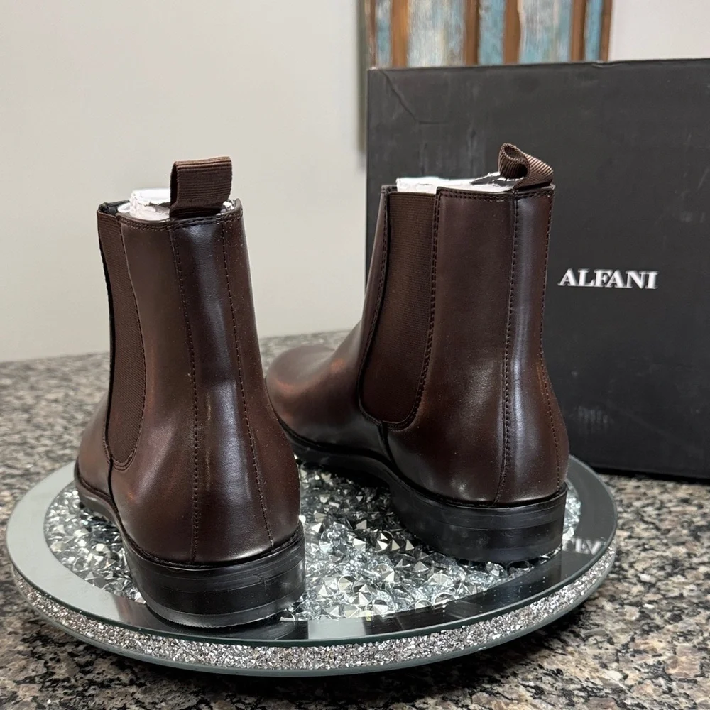 Alfani Men's Luka Brown Leather Chelsea Chukka Boots NEW 10.5